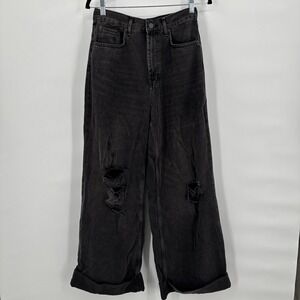BDG Skater Baggy Jeans Size 28 Faded Black Wide Leg Ripped Knee Cuffs Distressed